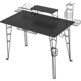 Original Gaming Desk with 32" Monitor Stand, Charging Station and Gaming Storage, Black Carbon Fiber