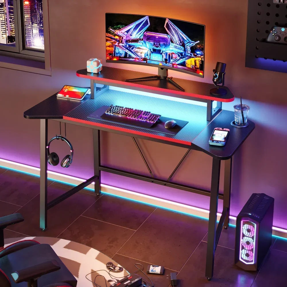 GamifyGarage 50.3" Budget Gaming Desk with LED Lights & Monitor Stand