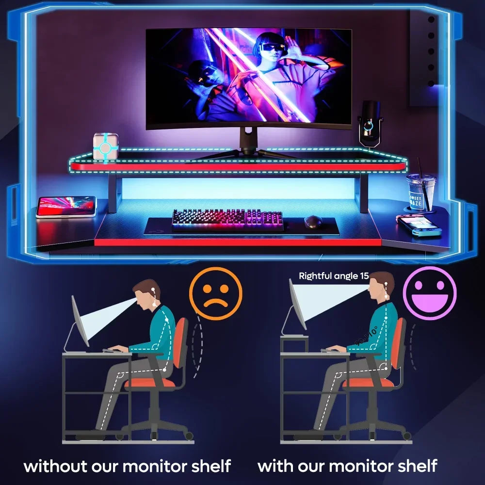 GamifyGarage 50.3" Budget Gaming Desk with LED Lights & Monitor Stand